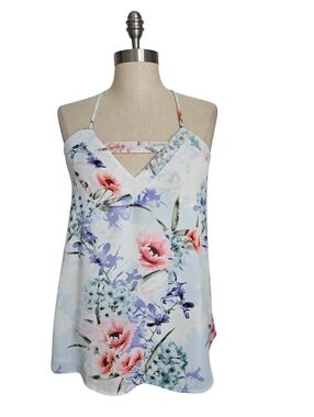 GUESS Lace Trimmed Wildflower Pastel Print Halter top | SZ S